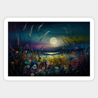 Vibrant Night Flowers Landscape Sticker